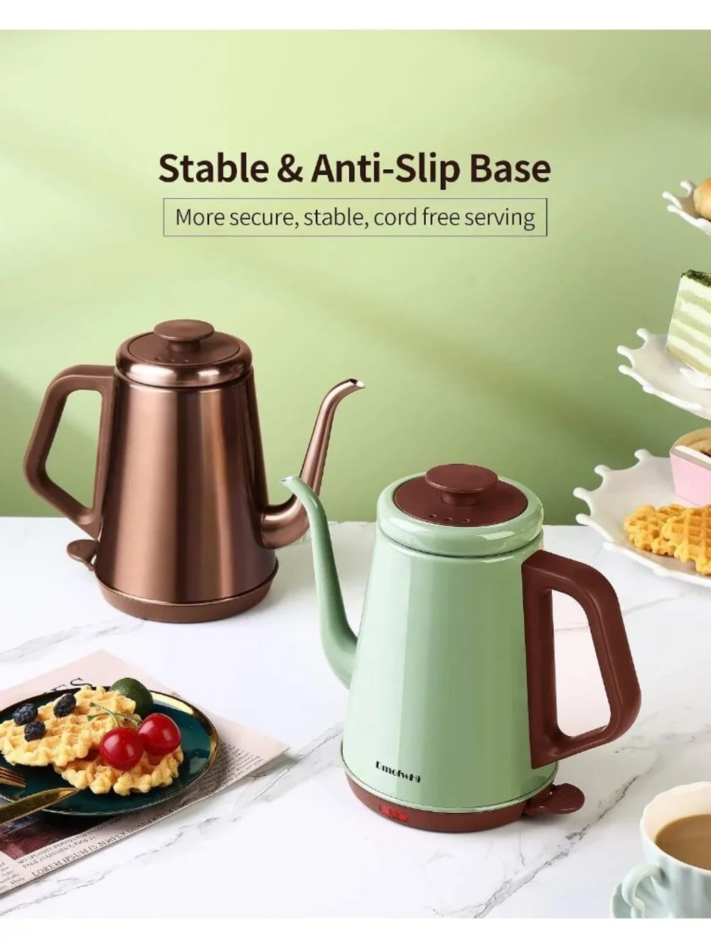 1.0L Copper Gooseneck Electric Kitchen Kettle Stainless Steel BPA Free Pour Over